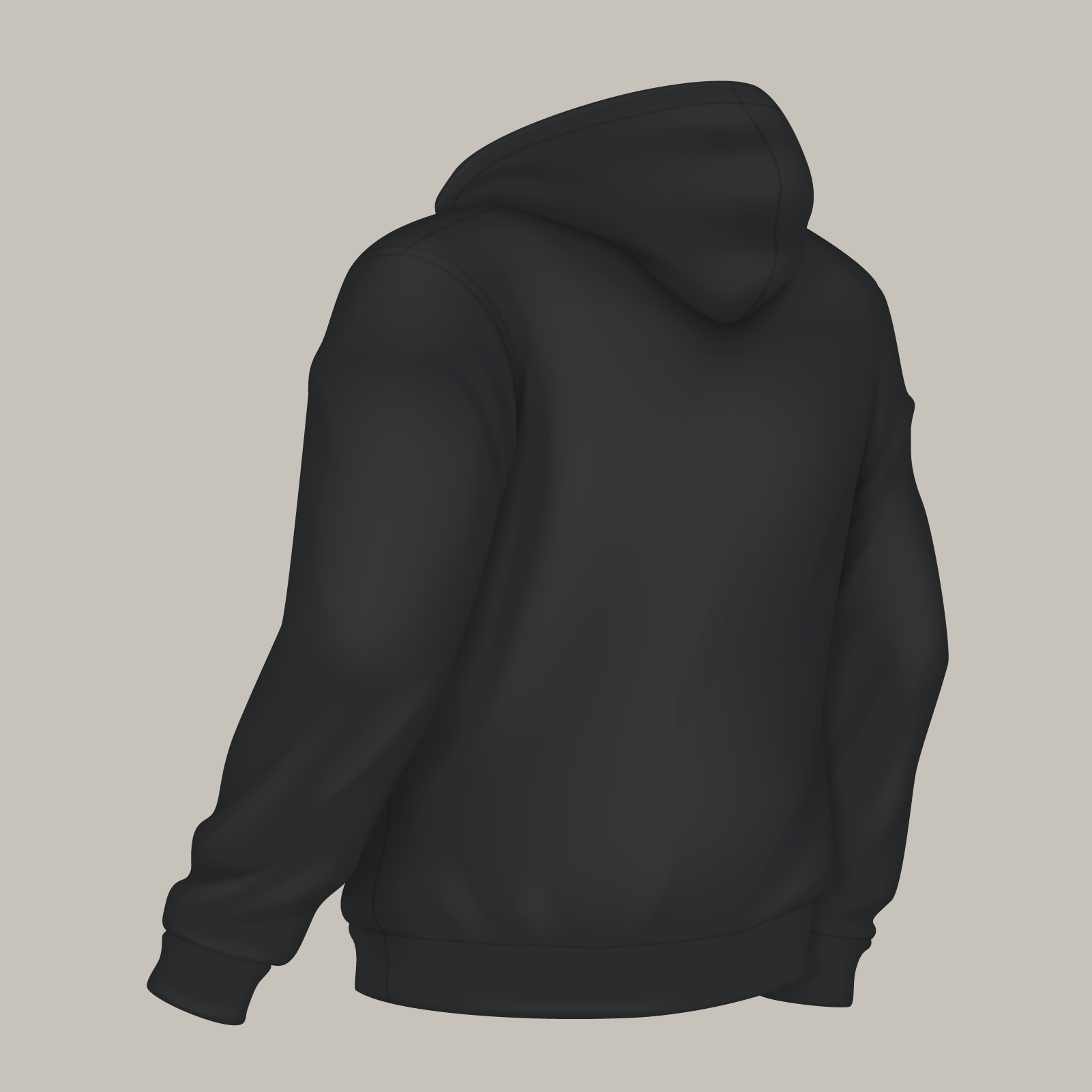 Schwarzer Hoodie, schräg von hinten