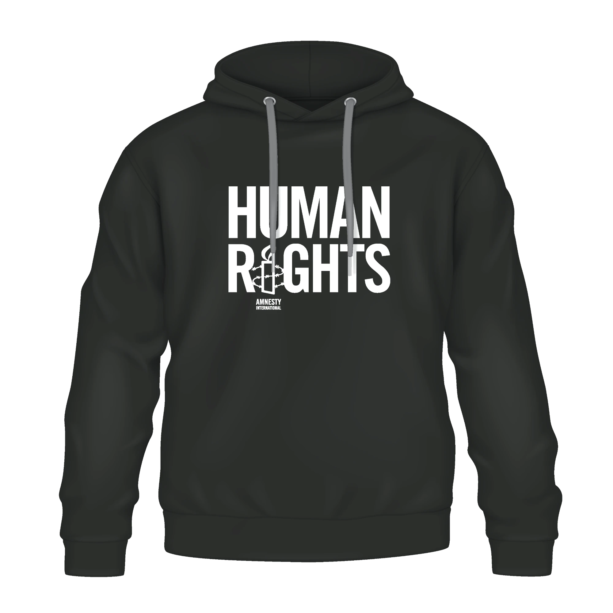 Schwarzer Hoodie mit dem Aufdruck Human Rights und dem Amnesty-Logo