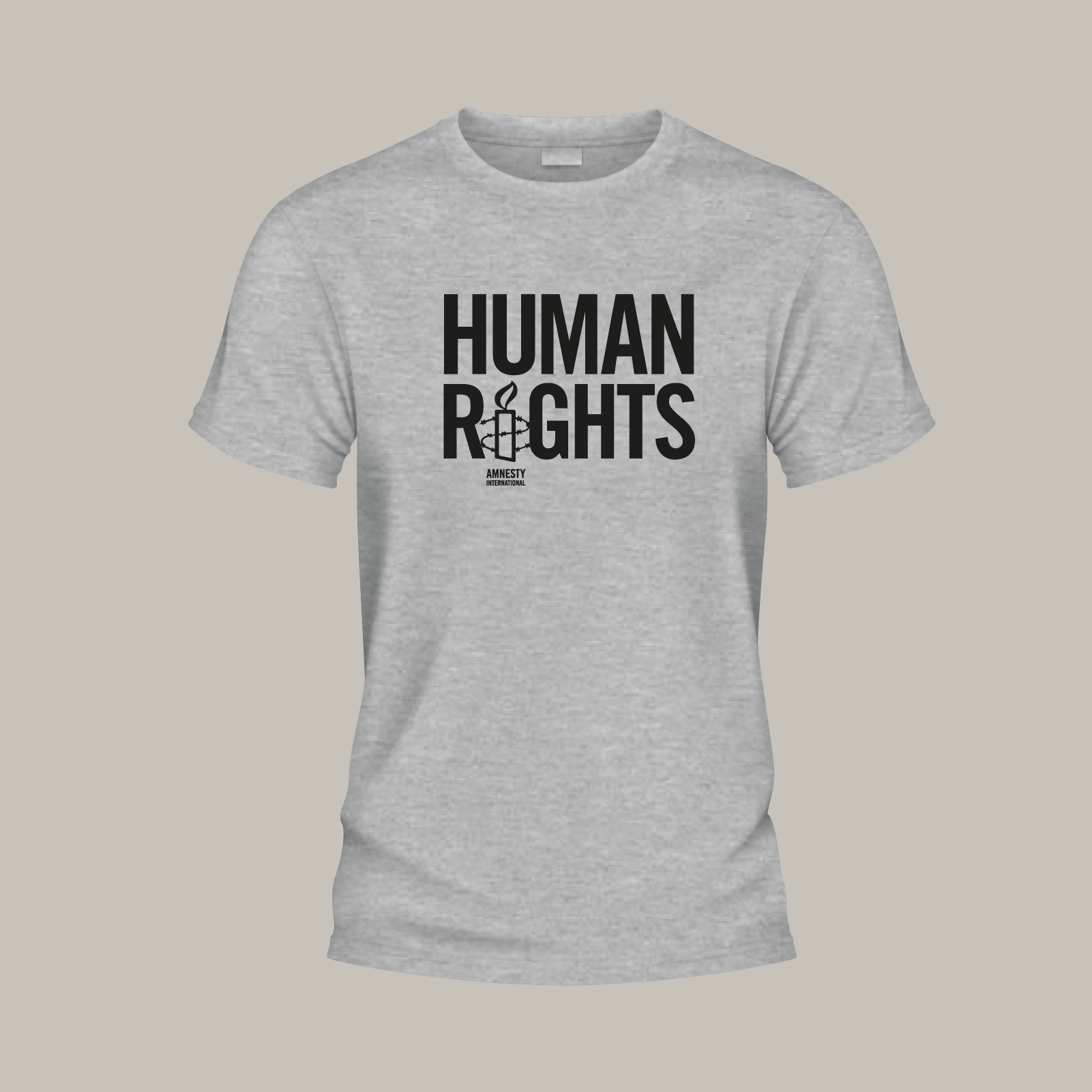 Grau meliertes T-Shirt, vorne der Aufdruck „Human Rights“