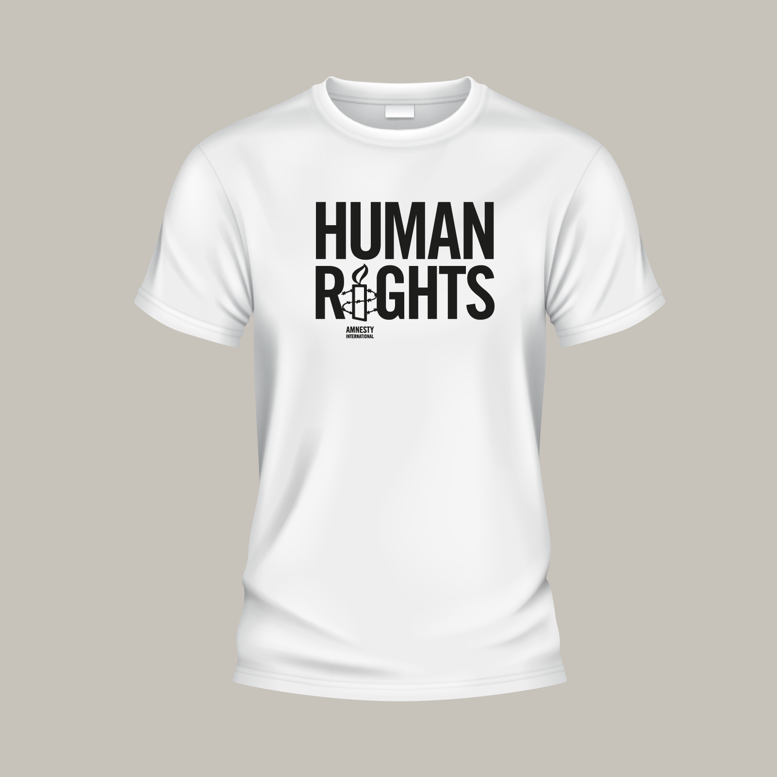 Weißes T-Shirt, vorne der Aufdruck „Human Rights“